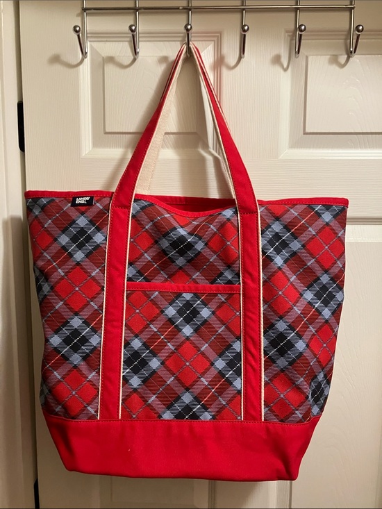 Lands' End Handbags - Lands' End Red Plaid Canvas Tote with Front Pocket